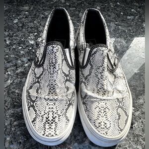 Vans Slip On Grey Black Diamond Snakeskin Exotic Sneakers Shoes Women's Size 6.5